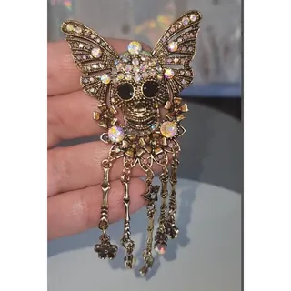 Photo of Butterfly Skull Tassel Brooch Medieval Gothic Beauty Rhinestones