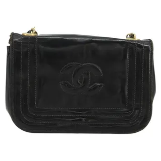 Photo of Chanel Patent Leather CC Logo Chain Shoulder Bag Black