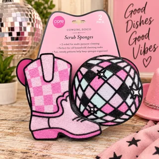 Photo of Core Home Cowgirl Disco Scrub Sponges 2 Pack Pink Boot & Disco Ball Cleaning