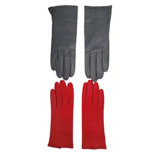 Photo of Vintage Leather Gloves Two Pair Lot Red Gray Cashmere Lined