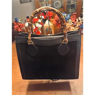 Photo of Authentic Vintage Gucci Diana Bamboo Tote Bag Black Suede Leather