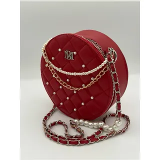 Photo of Badgley Mischka Red Round Quilted Pearl Crossbody Bag BM-4140 NWT