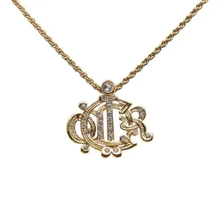 Photo of Dior Logo Emblem Chain Pendant Necklace Gold Plated Rhinestone