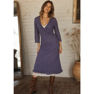 Photo of Adorable Y2K Purple Wool Blend Open Weave Hippie Style Sweater Midi Dress