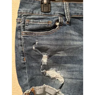 Photo of No Boundaries Distressed cuffed raw hem blue denim shorts sz 13