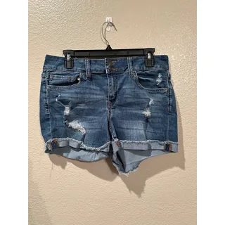 Photo of No Boundaries Distressed cuffed raw hem blue denim shorts sz 13