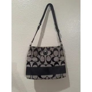Photo of Coach Signature Stripe File Crossbody Zip Shoulder Bag F19220 Black Vintage Y2K