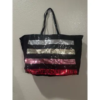 Photo of Victoria Secret VS Pink Sequined Black Canvas Tote