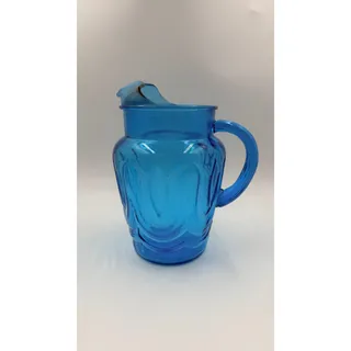 Photo of Vintage Aqua Blue Glass Ice Lip Pitcher Swag Wave 64 Oz MCM 9.5 Inch