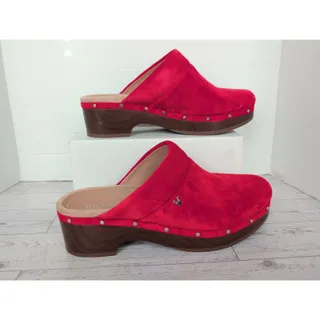 Photo of Vionic Kacie Red Sz 8 Orthotic Support Suede Studded Slip On Clogs Mule Women’s