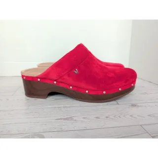 Photo of Vionic Kacie Red Sz 8 Orthotic Support Suede Studded Slip On Clogs Mule Women’s