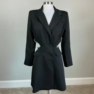 Photo of Mac Duggal 27570 Black Cocktail Dress Long Sleeve Beaded Cut Out Tuxedo Size 6