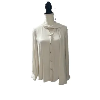 Photo of NWT Ann Taylor Long Sleeve Cream Blouse with Sash Style Neckline Size XS