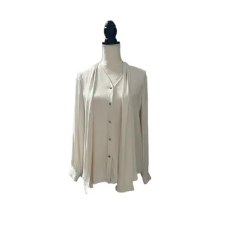 Photo of NWT Ann Taylor Long Sleeve Cream Blouse with Sash Style Neckline Size XS