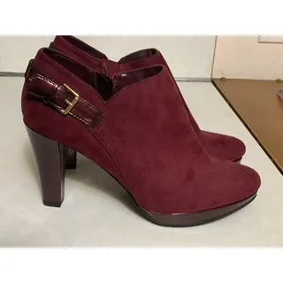 Photo of East 5th Faux Suede Maroon Ankle Bootie Patent Leather Trim & High Heel Size 9