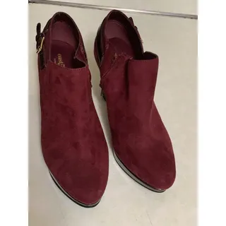 Photo of East 5th Faux Suede Maroon Ankle Bootie Patent Leather Trim & High Heel Size 9