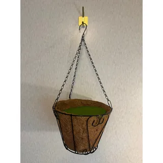 Photo of Hanging Basket Kit Wire Planter Coco Liner Chain with Artificial Pink Flowers
