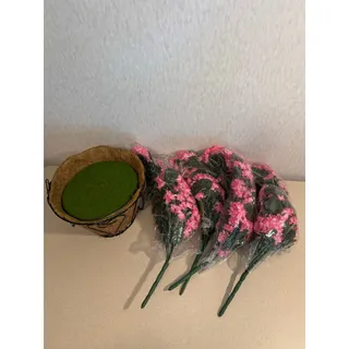 Photo of Hanging Basket Kit Wire Planter Coco Liner Chain with Artificial Pink Flowers