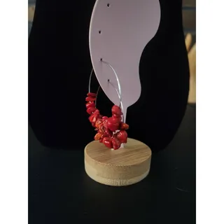 Photo of Red Jasper Hoop Earrings Tumbled Chip Style Gemstones on Silver Tone Hoops