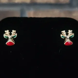 Photo of Gold Tone Reindeer Stud Earrings With Red Nose