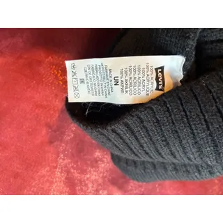 Photo of Levis Beanie Hat Unisex Black Pom Pom Knit 100% Acrylic Winter Hat Red Tab