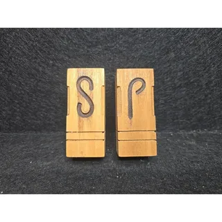 Photo of Vintage MCM Wooden Salt and Pepper Shakers Block Style Retro Kitchen Wood S P