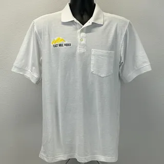 Photo of Vintage Y2Ks East Hill Video Polo Shirt M Medium White Media Short Sleeve Pocket