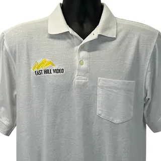 Photo of Vintage Y2Ks East Hill Video Polo Shirt M Medium White Media Short Sleeve Pocket
