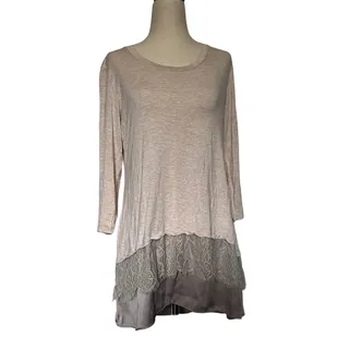 Photo of LOGO Lori Goldstein Layered Tunic Womens Top SP Boho Lace Shabby Chic Lagenlook