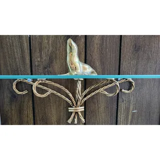 Photo of Vintage Gold Wrapped Wire Wall Shelf w/ Plate Glass Top – 17.75" Wide