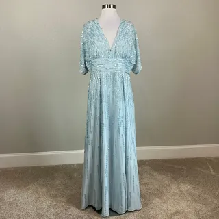 Photo of Mac Duggal 10807 Blue Evening Gown Beaded Chiffon Long A-Line Dress Size 14