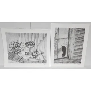 Photo of 2 Vintage Thelma Nanney Signed Numbered Prints Fruit Still Life & Window Scene