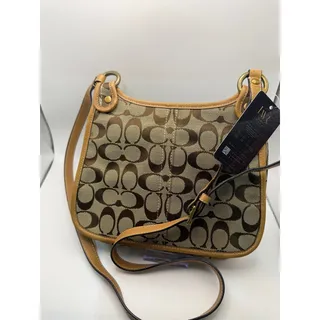 Photo of Coach Signature Canvas Shoulder Bag – Khaki/Tan | Turn-Lock Flap