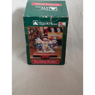 Photo of Vintage 90s Three Snowmen Resin Stocking Hanger w/ Squirrel