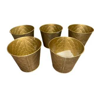 Photo of Bundle Set of 5 Gold Silver Metallic Star Design Flower Plant Pot Tin Planter