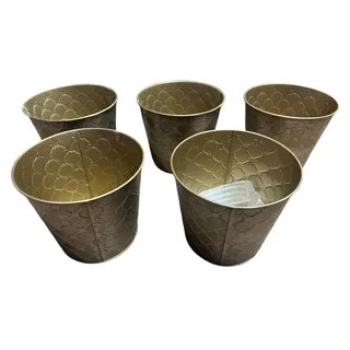 Photo of Bundle Set of 5 Gold Silver Metallic Star Design Flower Plant Pot Tin Planter