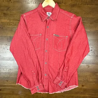 Photo of Calvin Klein Vintage Men's Button Down Casual Shirt Red Long Sleeves Size L
