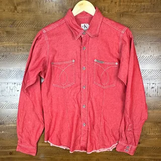 Photo of Calvin Klein Vintage Men's Button Down Casual Shirt Red Long Sleeves Size L