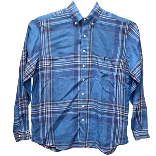 Photo of Ralph Lauren Linen Shirt Untucked Fit Men's Size Large Tall LT Blue Plaid Pony