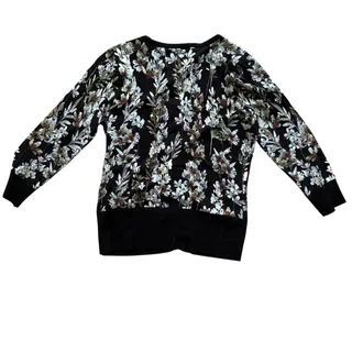 Photo of White House Black Market Cardigan Women's Size Small black Floral Snap Front