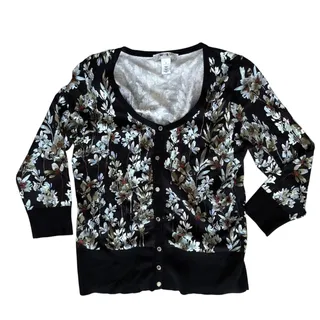 Photo of White House Black Market Cardigan Women's Size Small black Floral Snap Front