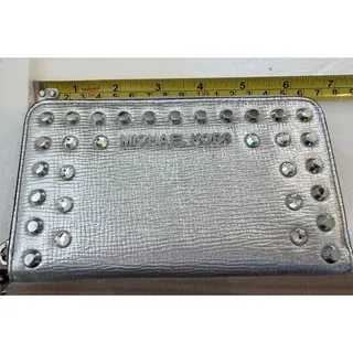 Photo of Michael Kors Jet Set Travel Silver Studded Jewel Leather Wristlet Wallet Clutch