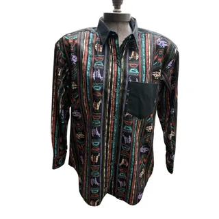 Photo of Vintage 90's Longhorn Western Shirt Women's Size Small Black Southwestern Button