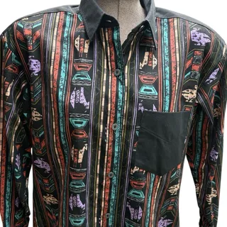 Photo of Vintage 90's Longhorn Western Shirt Women's Size Small Black Southwestern Button