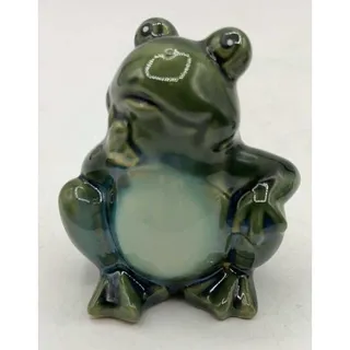 Photo of Vintage Glazed Porcelain Garden Frogs Pair Green/Blue 3x3.5 & 4x3 in
