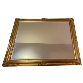 Photo of Ornate Gold Beveled Mirror 47"x37" Heavy Wood Frame Portrait Hang Vintage Style