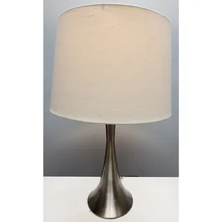 Photo of Retro Brushed Stainless Steel Table Lamp w/ Off-White Shade – 24" Tall
