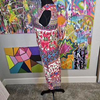 Photo of LF Leslie Fay Size 8 Sleeveless Dress Black Floral Back Zip SIZE 8 EUC