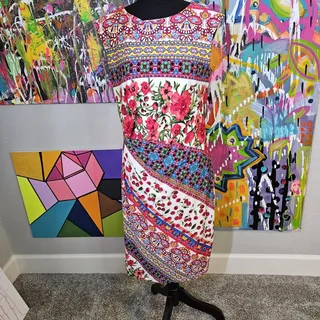 Photo of LF Leslie Fay Size 8 Sleeveless Dress Black Floral Back Zip SIZE 8 EUC