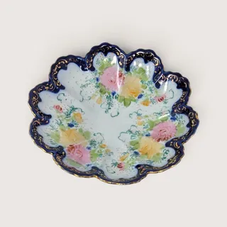 Photo of Antique Porcelain Floral Scalloped Bowl